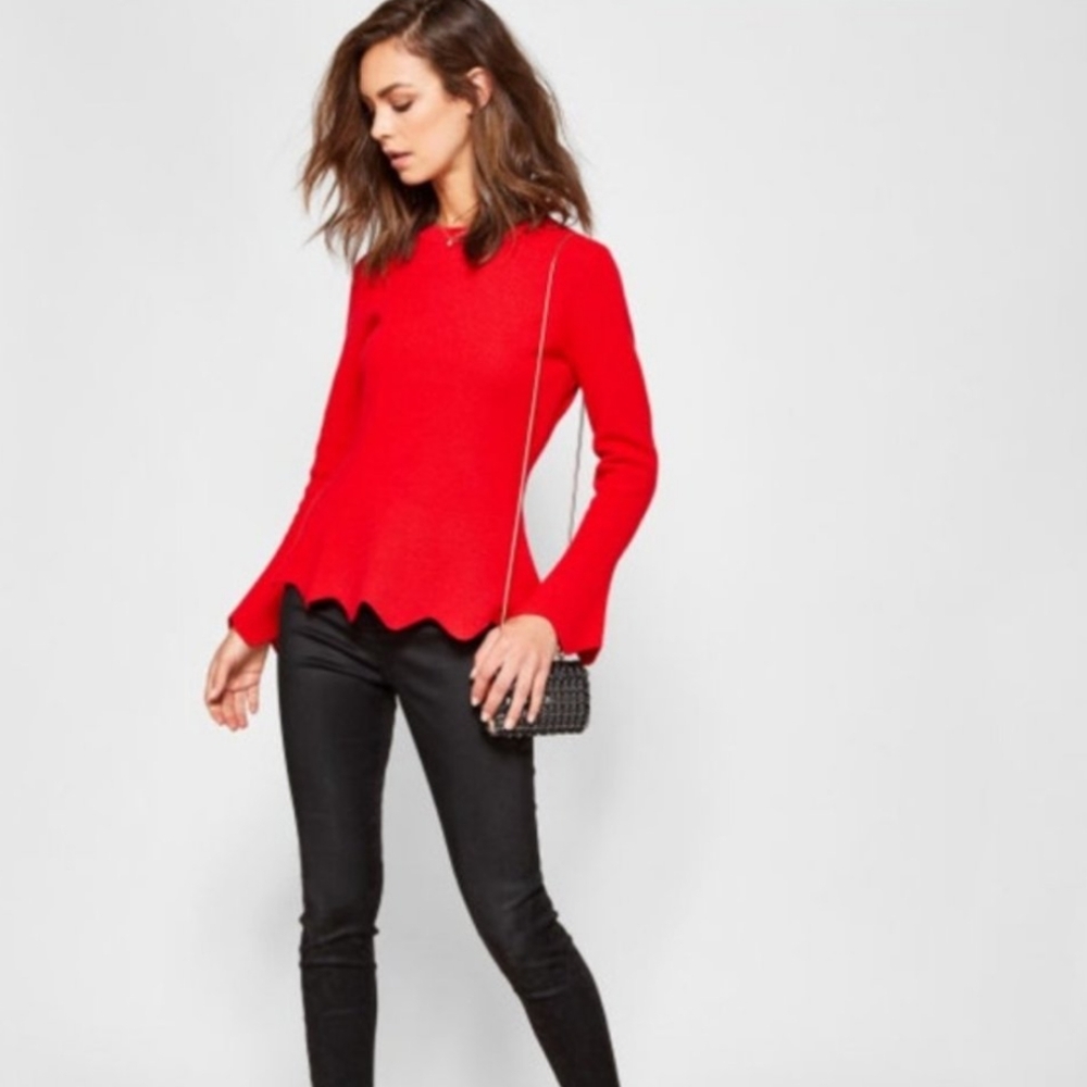 Ted Baker London Red Scallop-Hem Crewneck Sweater